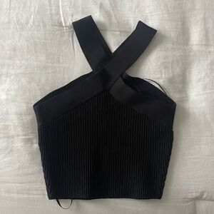 Black Ribbed Babaton Crossneck Tank
